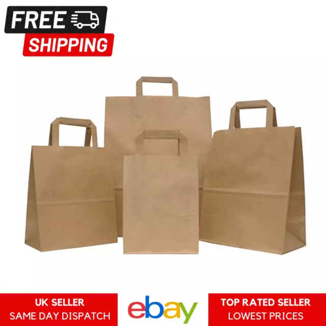 Brown & White Paper Bags With Flat Handles Paper Party Bags Gift Takeaway Bags