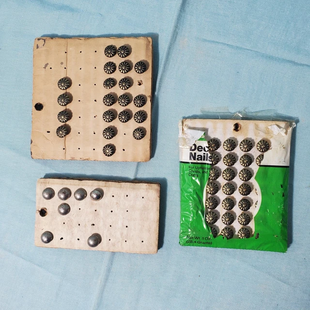 LOT Old Brass Tacks Upholstery Nails Tarnished Round Heads Vintage Unused NOS