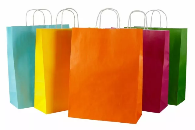 20 Kraft Paper Carrier Bags with Handles for Christmas, Birthday & Wedding Gifts