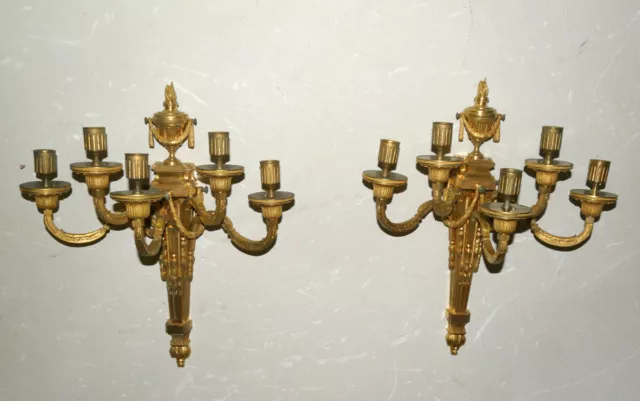 Paar große Wandappliken Louis Seize, Bronze 18. Jahrhundert,