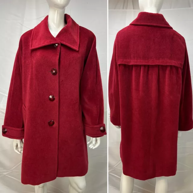 Women's Jones New York Red Long Overcoat Wool Blend 16 Coat Jacket