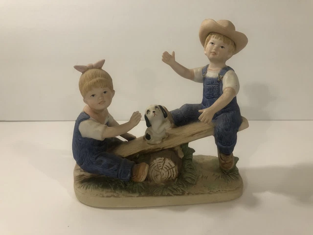 Vintage HOMCO Denim Days 1985 Debbie & Danny Playtime Seesaw with dog 8827