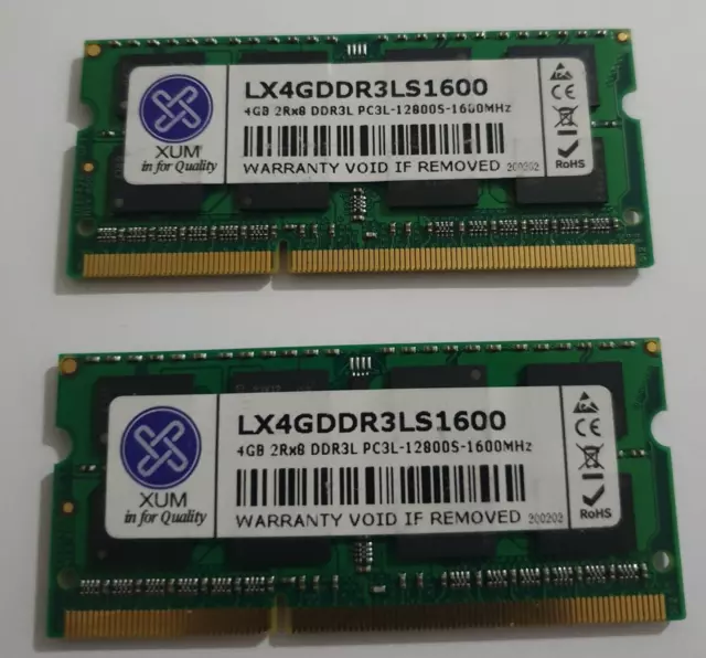 Xum 8GB 2x4GB PC3L-12800S DDR3 204-PIN SO-DIMM FOR LAPTOP RAM MEMORY