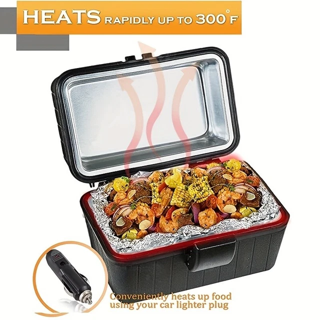 12V Heating Lunch Box Stove, 1.6 Qt (50.72 Oz), Black, 6 Ft (1.8m) Power Cord