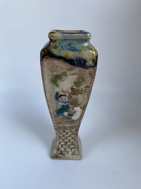 Antique Chinese Hand Painted Eartenware Vase From Early 20th Century, 4 1/8”