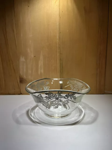 Vintage Silver City Glass Co. Flanders Poppy Silver Overlay Crystal bowl