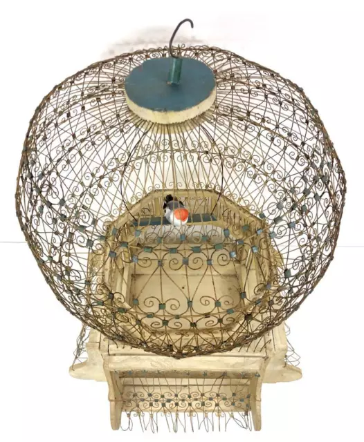 Cage Oiseaux Antique Marocain en Bois Et Fer 3