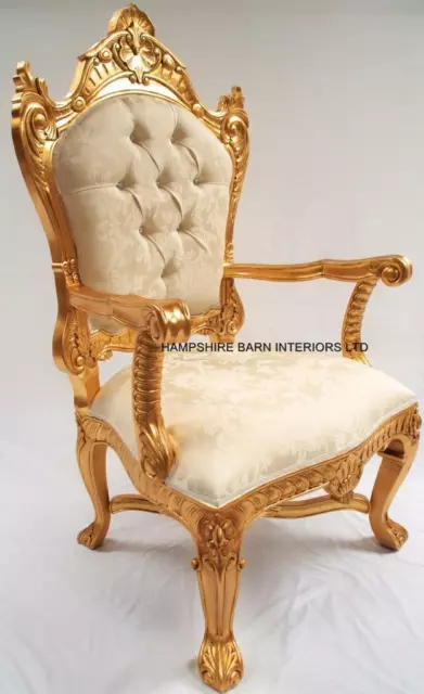 Wedding Throne Chair Ornate Gold Leaf W Ivory Cream Fabric Crystals Events  Home