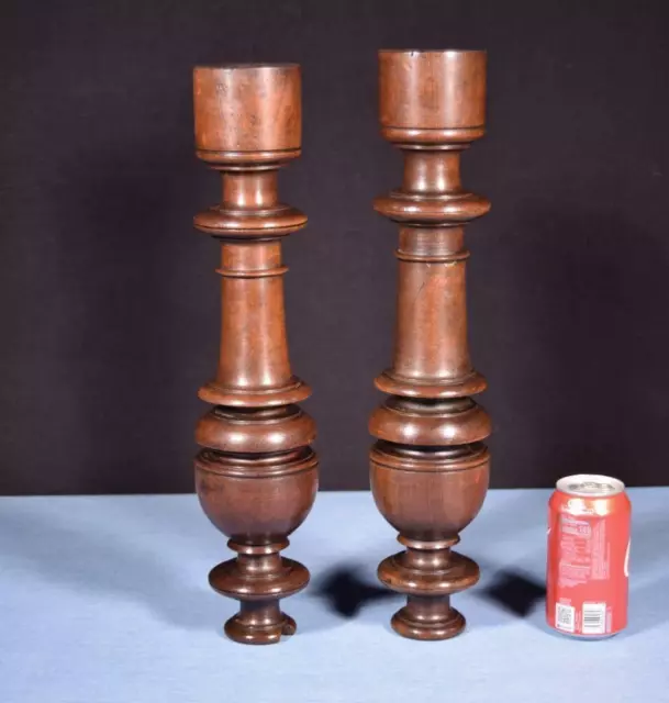 18" Pair of French Antique Solid Walnut Posts/Pillars/Columns/Balusters Salvage 2