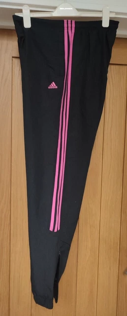 Tuta retrò Adidas nera/rosa 3 righe con fondo jogger UK taglia 14
