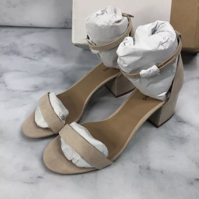 Call It Spring By Aldo Suede Block Heel Ankle Strap Sandals Bone Beige 8.5