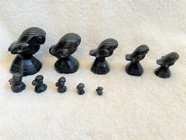 VINTAGE BURMESE SOLID BRONZE OPIUM SCALE WEIGHTS-  BIRD FIGURINE-10 Pieces