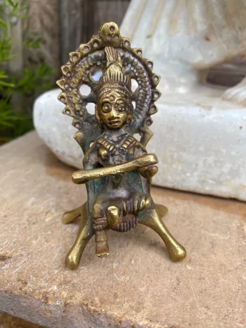 Ancient Old Brass Hand Carved Hindu God Garuda Vishnu Sitting Statue Sculpture