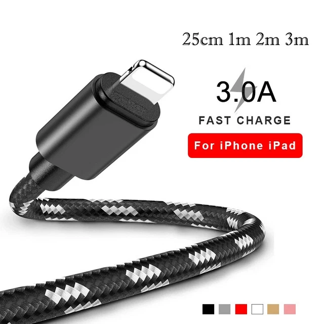 2m 3m Fast Charge USB Charger Cable For iPhone 6 7 8 X XR 11 12 13 14 Plus Cord