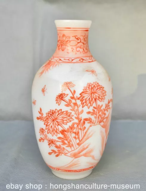 7.4" Marked Old Chinese Coloured glaze Painting Flower Bird Bottle Vase