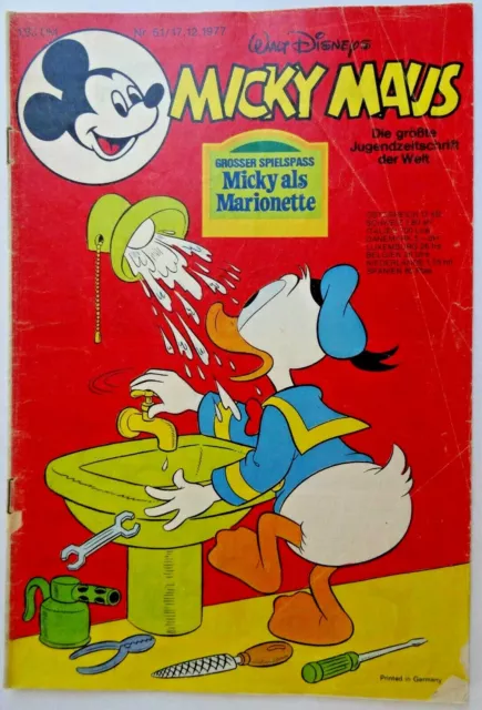 Micky Maus Heft 51 aus 1977, mit Schnipp, Zustand 2, siehe Fotos