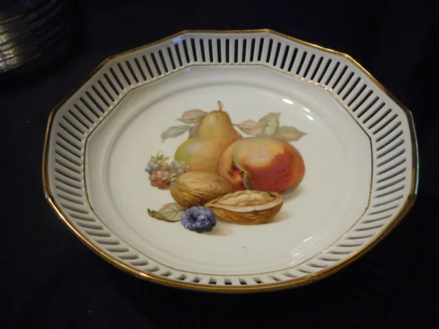 Vintage Schumann Arzberg Germany Serving Bowl Reticulated Edge Fruit Nut Design