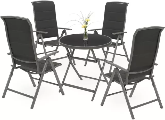 Garten Sitzgruppe Glastisch Klapptisch rund 70cm Ø + 1 - 6 Hochlehner Stühle