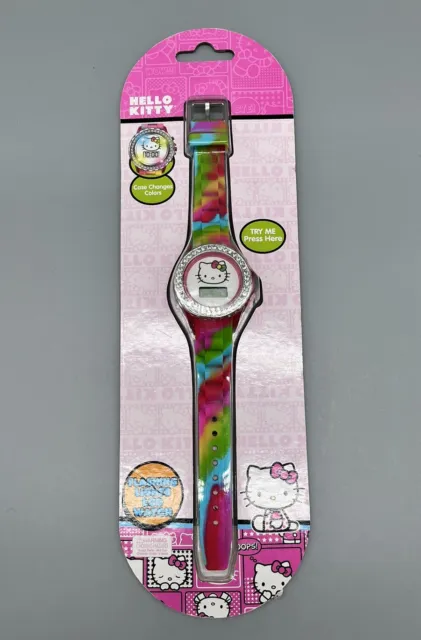 Sanrio Hello Kitty LCD Watch Flashing Lights Changes Color Tie Die Band