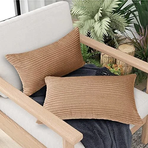 Throw Pillow Covers 12X20 Set of 2, Brown Pillow Covers Decorative Soft Corduroy
