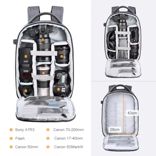 K&F Concept Photo Camera Backpack Bag Case Waterproof for Canon Nikon Sony SLR 3