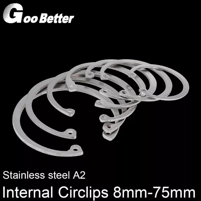 8mm-75mm Internal Circlips Retaining Rings for Bores CirClip Stainless steel A2