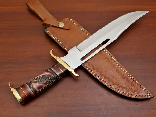 Custom Hand Made D2 Blade Bowie Hunting Knife- Stained Engraved Bone  - Za-3086 3