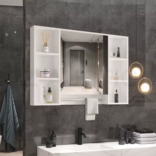 Bathroom Mirrored Cabinet Wall Storage Medicine Shaving Organiser Door Shelves