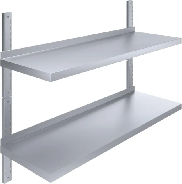 16" x 48" Two-Tier Metal Wall Mount Shelf | Stainless Steel Commercial Shelving