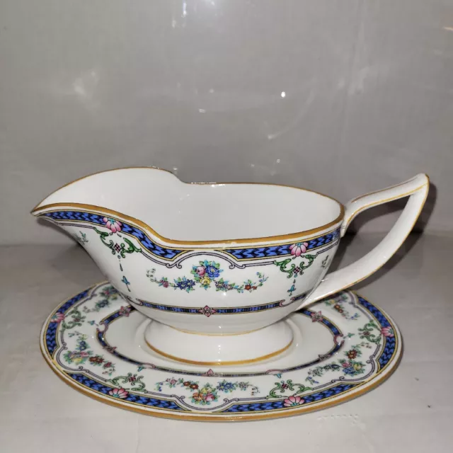 Minton B981 Ripon Blue Gravy Boat with Under Plate - Bone China