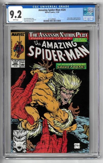 Amazing Spider-Man #324 CGC 9.2 WHITE Marvel 1989 Key Sabretooth Todd McFarlane