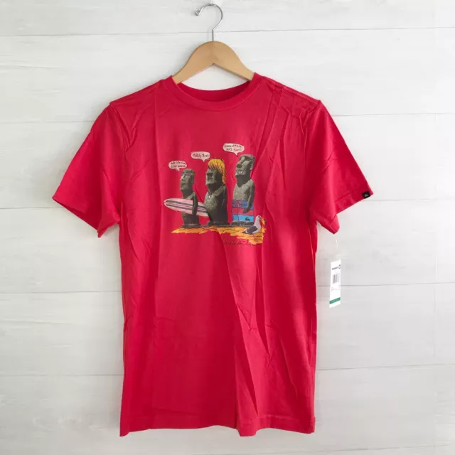 NWT Quiksilver - Red Easter Island surf tee shirt, L