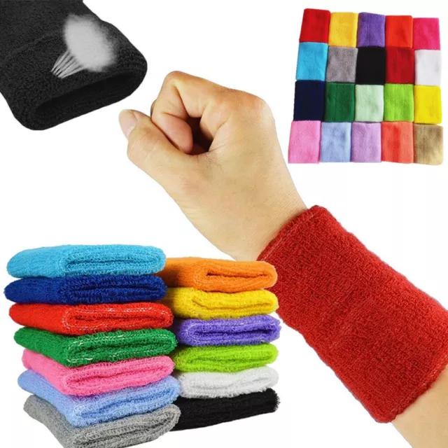 2/1x Unisex Cotton Wrist Wristband Sport Towel Sweatband Solid Sweat Band Yoga