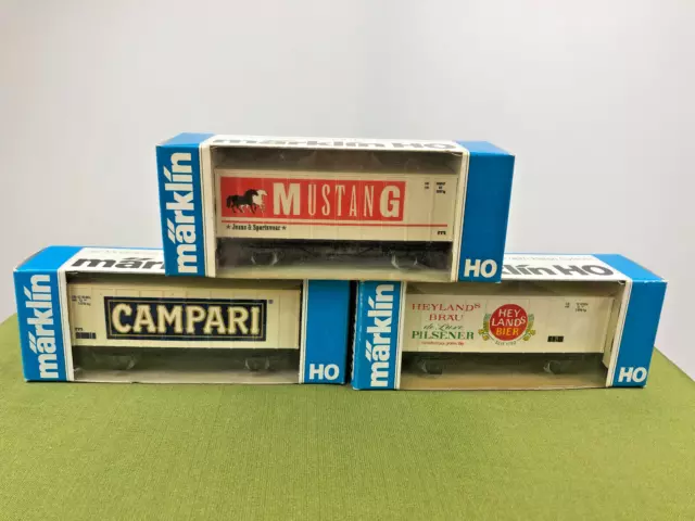 Märklin SpurH0 3 Containerwagen CAMPARI  MUSTANG  HEY LANDS BIER /9