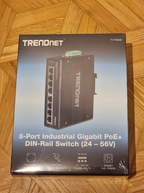 TRENDnet TI-PG80B 8-Port PoE+ Switch – Industriell, Gigabit, DIN-Schiene, 24-56V DC