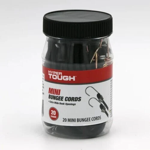 Hyper Tough 20 Pack 10 inch Mini Bungee Cords in Plastic Jar Free Shipping New