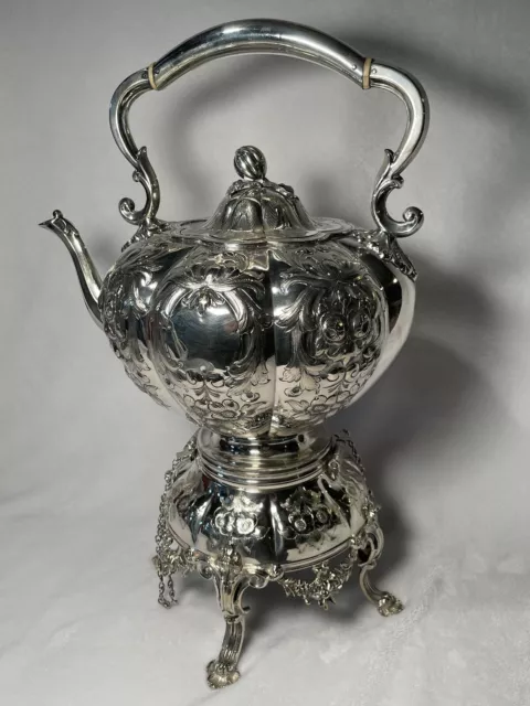 Antique English Repousse Silverplate Tea Hot Water Kettle