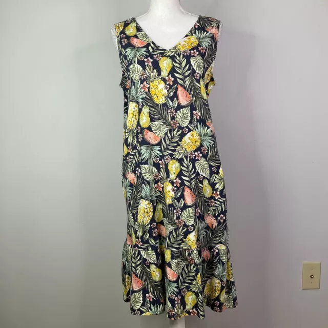 J.Jill Flounced Hem Knit Dress Pineapple Print Sleeveless Womens Size Medium