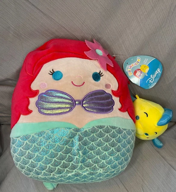 SQUISHMALLOW 10& ARIEL & 4" Flounder Little Mermaid Plush Pair New with