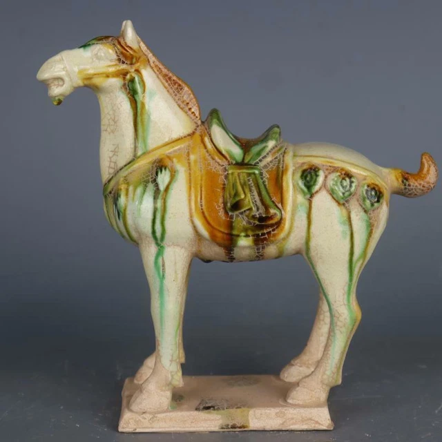 Chinese Tang Tri-Color Glazed Ceramics White War Horse Porcelain Statue 8.0 inch