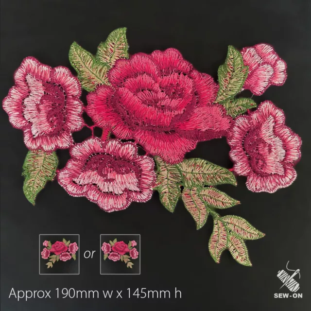 1pc Appliqué Flower leaves Embroidered Patch Sew On craft camelia rose #2455
