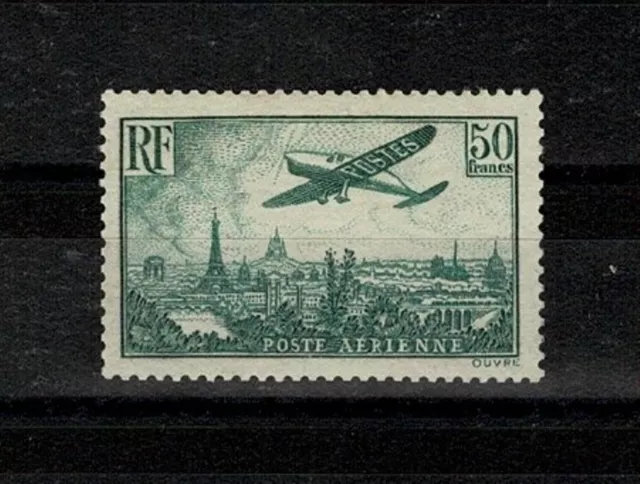 FRANCE POSTE AERIENNE YVERT 14a " AVION SURVOLANT PARIS 50F VERT " NEUF TTB X396