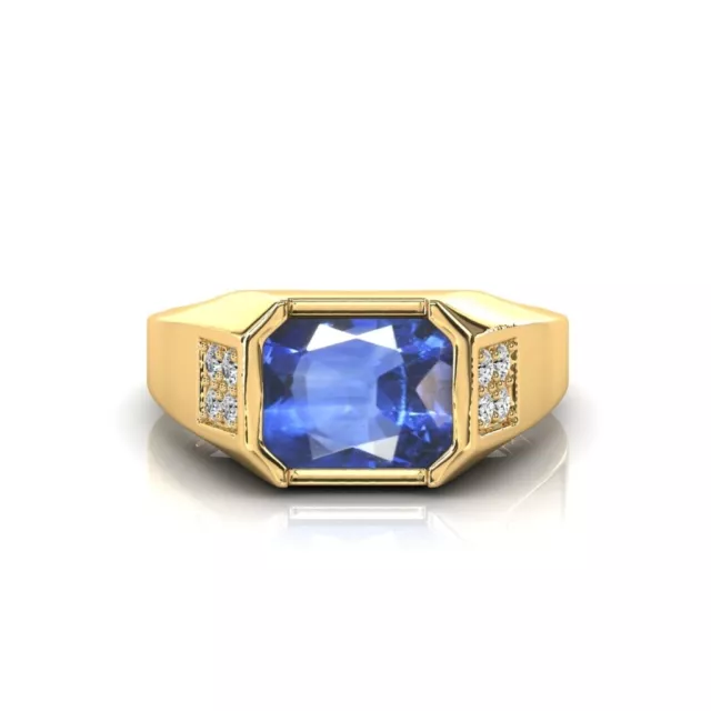 Natural Blue Ceylon Sapphire Emerald Cut Gemstone Ring 925 Sterling Silver Ring