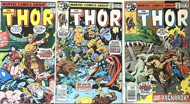 The Mighty THOR Run from Issues 276 277 278 Vintage Marvel Comic Book Lot - Loki