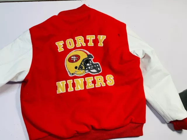 Mens San Francisco 49ers 80’s Varsity Wool with White Leather Sleeves Jacket 3