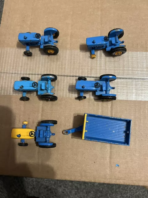 Matchbox 5 X 39 Ford Tractor’s  With 1 Trailer No 40. Please Read Description.