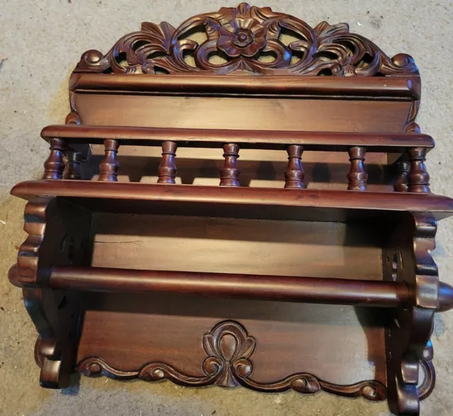 Solid Wood Spice Rack And Paper Towel Holder made in Indonesia.  Carved.