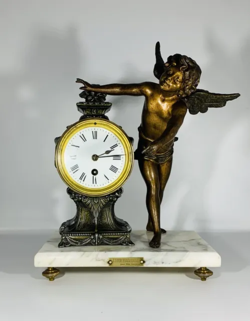 Superb French Marble Based Bronzed Sculptural Mantel Clock by Geo Maxim (c.1910)