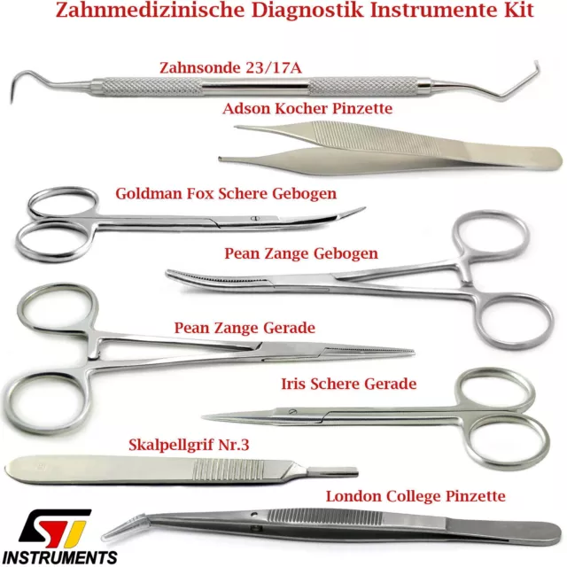 Zahndiagnostik Instrumente Sonde Schere Arterienklemme Pinzette Skalpellgriff CE