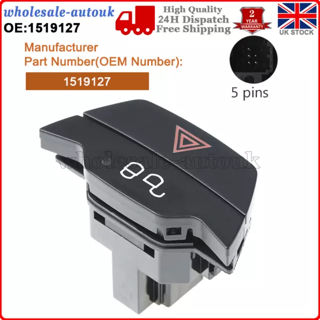 Hazard Warning Light Switch For Ford Transit Custom Fiesta Mk7 Focus MPV 1519127